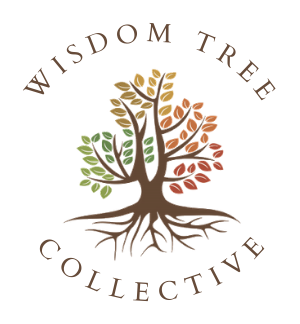 A tree with colorful leaves and the name Wisdom Tree Collective encircling it.